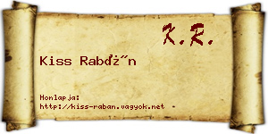 Kiss Rabán névjegykártya